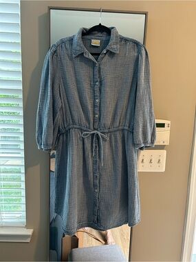 C&C California Blue Button-Front Tie-Waist Long Sleeve Dress